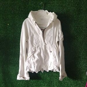 BB Dakota 55% Linen 42% Cotton And 3% Spandex Cream Hooded Utility Jacket